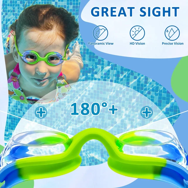 Alt view image 4 of 6 - Kids Swim Goggles, 3 Pack With Adjust Bungee Strap, No Leaking Anti Fog for Boys Girls Age 3-14