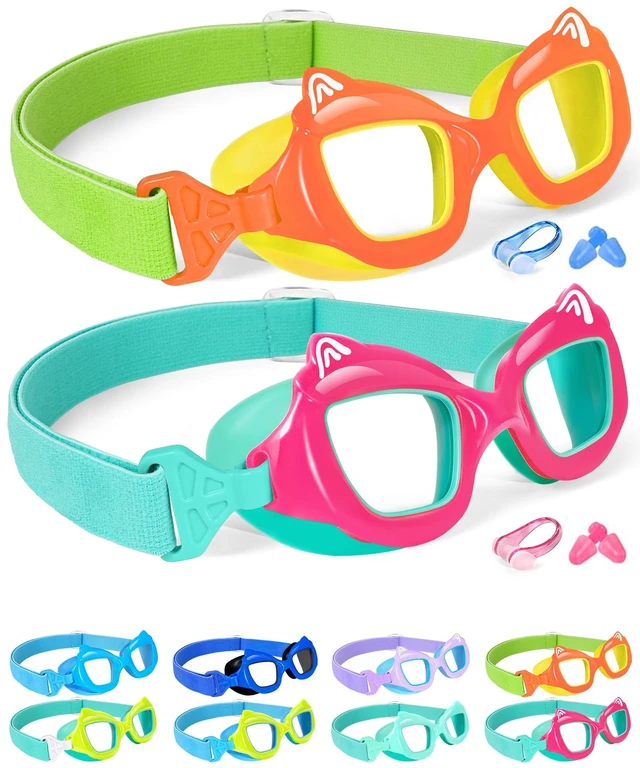 Main image of Boys Swim Goggles Anti-Fog/UV Waterproof Clear Wide View with Fabric Strap | Tangle-free fabric strap, UV400 anti-fog flat lens, leakproof silicone gasket and safe cat frame for kids 3-15