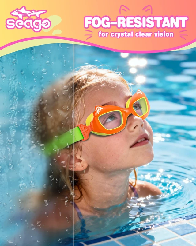 Alt view image 2 of 7 - Boys Swim Goggles Anti-Fog/UV Waterproof Clear Wide View with Fabric Strap | Tangle-free fabric strap, UV400 anti-fog flat lens, leakproof silicone gasket and safe cat frame for kids 3-15