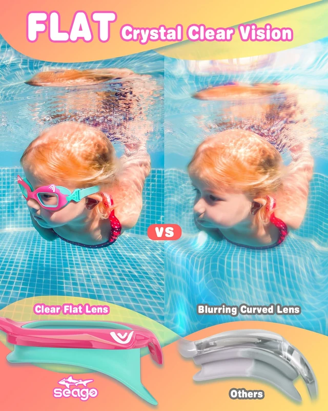 Alt view image 4 of 7 - Boys Swim Goggles Anti-Fog/UV Waterproof Clear Wide View with Fabric Strap | Tangle-free fabric strap, UV400 anti-fog flat lens, leakproof silicone gasket and safe cat frame for kids 3-15