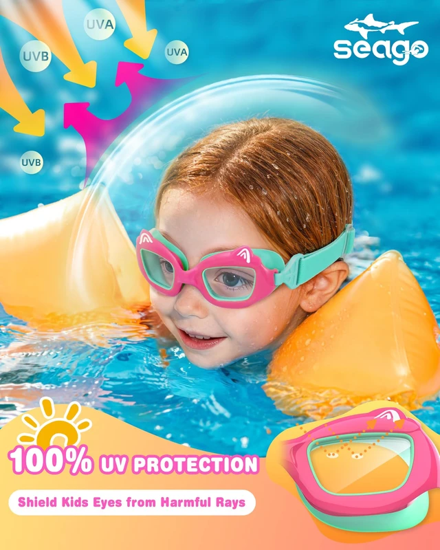 Alt view image 7 of 7 - Boys Swim Goggles Anti-Fog/UV Waterproof Clear Wide View with Fabric Strap | Tangle-free fabric strap, UV400 anti-fog flat lens, leakproof silicone gasket and safe cat frame for kids 3-15