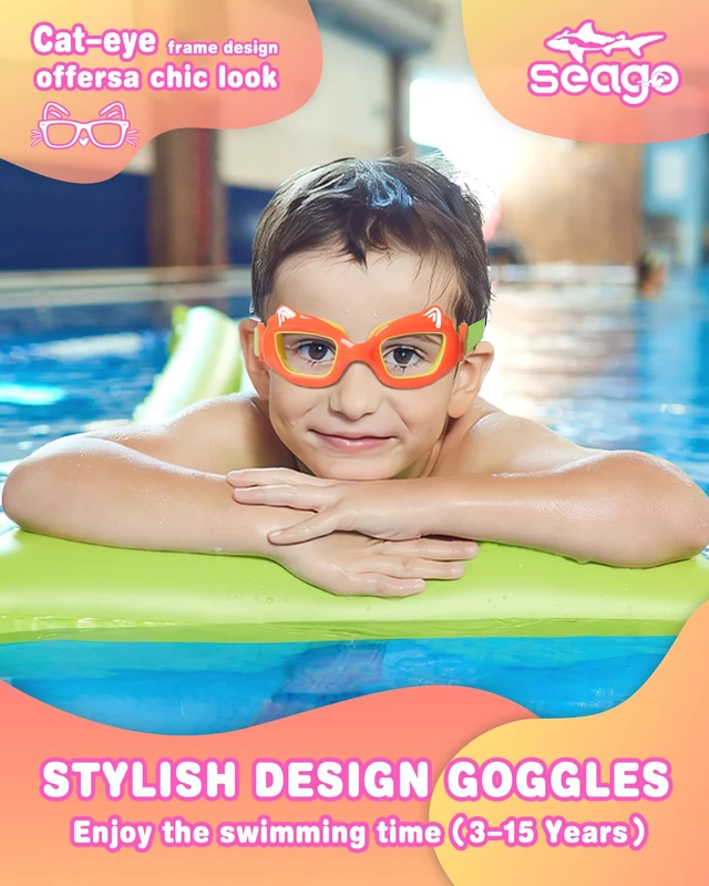 Alt view image 6 of 7 - Boys Swim Goggles Anti-Fog/UV Waterproof Clear Wide View with Fabric Strap | Tangle-free fabric strap, UV400 anti-fog flat lens, leakproof silicone gasket and safe cat frame for kids 3-15
