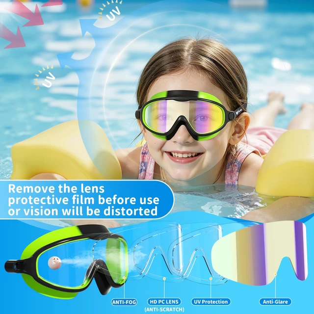 Alt view image 2 of 7 - 3 Pack Kids Swim Goggles for Ages 3-14, Anti-Fog UV Protection Swimming Goggles with Wide View Panoramic Lenses