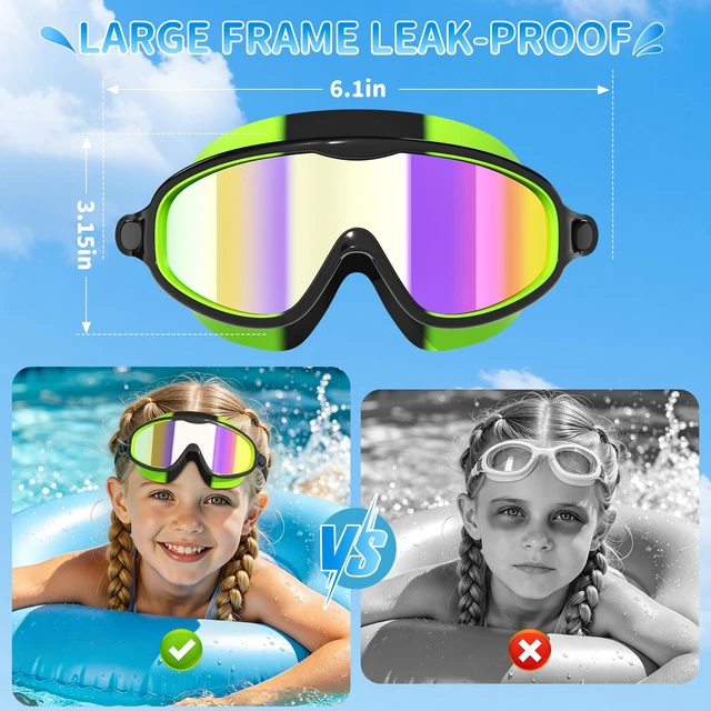 Alt view image 3 of 7 - 3 Pack Kids Swim Goggles for Ages 3-14, Anti-Fog UV Protection Swimming Goggles with Wide View Panoramic Lenses