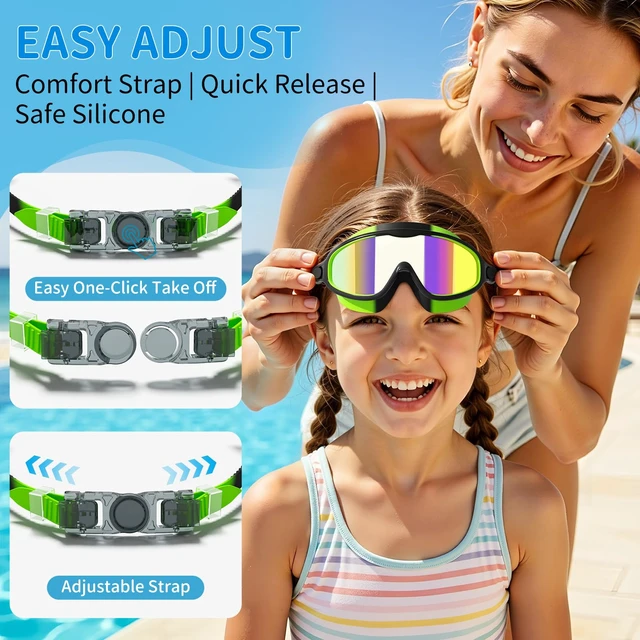 Alt view image 4 of 7 - 3 Pack Kids Swim Goggles for Ages 3-14, Anti-Fog UV Protection Swimming Goggles with Wide View Panoramic Lenses