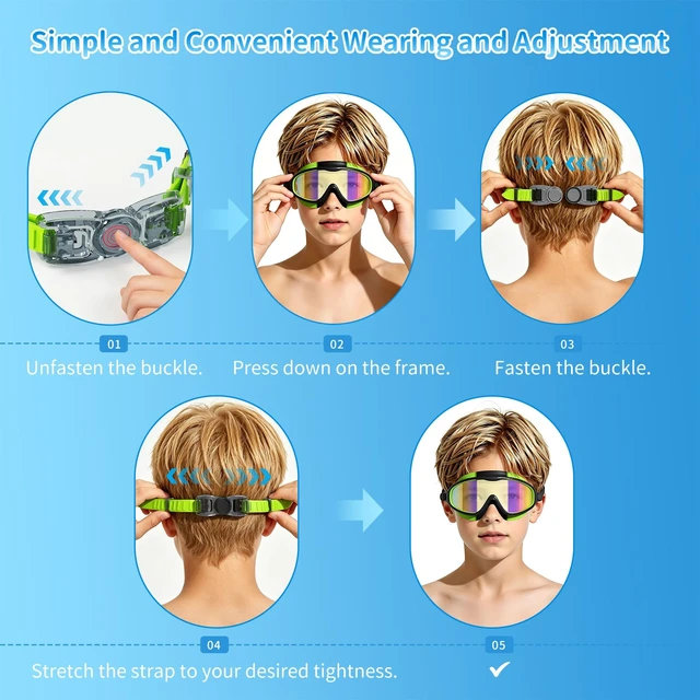 Alt view image 7 of 7 - 3 Pack Kids Swim Goggles for Ages 3-14, Anti-Fog UV Protection Swimming Goggles with Wide View Panoramic Lenses
