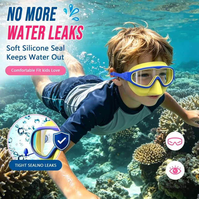 Alt view image 4 of 7 - 2 Pack Kids Swim Goggles with Nose Cover for Boys Girls 3-16, HD Wide View Anti Fog UV Protection Leakproof Swimming Goggles, Soft Silicone Tangle-Free Pool Goggles for Swim Lessons Beach Essentials