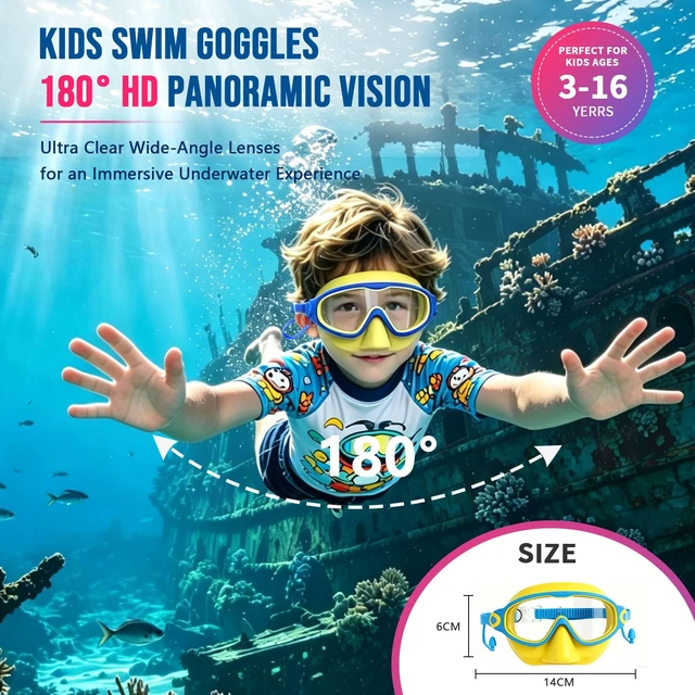 Alt view image 2 of 7 - 2 Pack Kids Swim Goggles with Nose Cover for Boys Girls 3-16, HD Wide View Anti Fog UV Protection Leakproof Swimming Goggles, Soft Silicone Tangle-Free Pool Goggles for Swim Lessons Beach Essentials