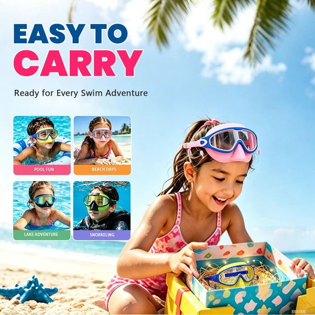 Alt view image 6 of 7 - 2 Pack Kids Swim Goggles with Nose Cover for Boys Girls 3-16, HD Wide View Anti Fog UV Protection Leakproof Swimming Goggles, Soft Silicone Tangle-Free Pool Goggles for Swim Lessons Beach Essentials