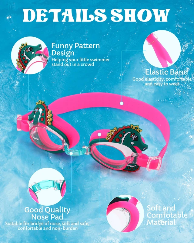 Alt view image 2 of 5 - 15 Pairs Kids Swim Goggles Toddler Swimming Eyewear Anti Fog Anti-UV Pool Goggles with Cases Cute Shark Mermaid Fish for Boys Girls Age 3-9, 5 Styles