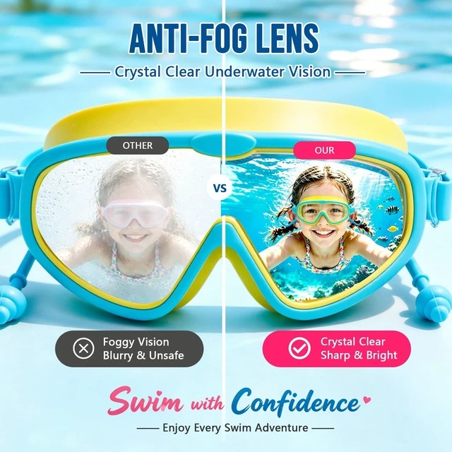 Alt view image 3 of 7 - Kids Swim Goggles 2 Pack, Large Frame Wide View Anti Fog Swimming Goggles for Boys and Girls 3-16 with No Leak & UV Protection, Youth Pool Beach Goggles Essentials