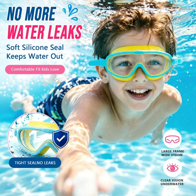 Alt view image 5 of 7 - Kids Swim Goggles 2 Pack, Large Frame Wide View Anti Fog Swimming Goggles for Boys and Girls 3-16 with No Leak & UV Protection, Youth Pool Beach Goggles Essentials