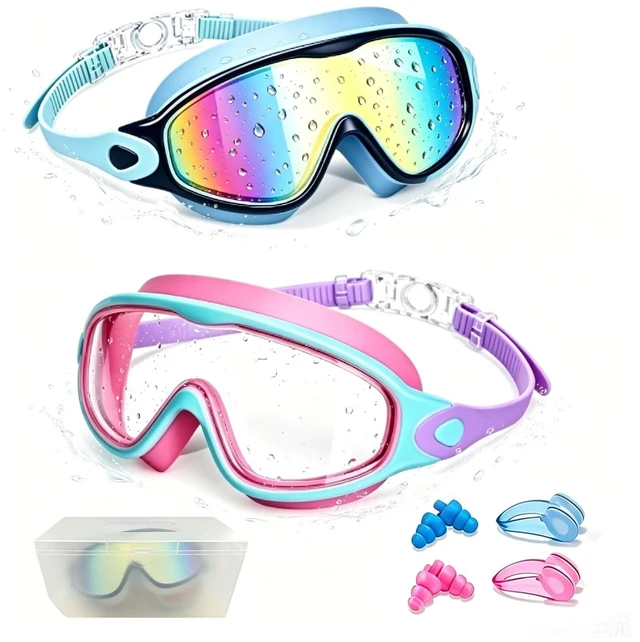 Main image of Kids Swim Goggles 2 Pack for Boys Girls 3-16, 180° Wide View Swim Goggles with Anti-Fog UV Protection, Leakproof Soft Silicone Swimming Goggles for Youth Toddler, Swim Lessons Beach Essentials