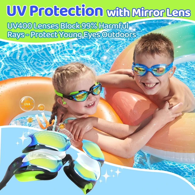 Alt view image 2 of 7 - Swimming Goggles for Kids 3-15 years-2 Pack, Kids Goggles Anti-Fog/UV No Leaking Swim Goggles for Kids