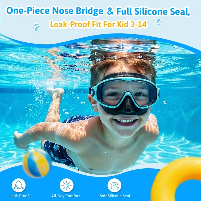 Alt view image 3 of 6 - Pack Kids Goggles with Nose Cover,Swim Goggle with Earplugs | Anti-Fog UV Protection 180° Wide View Swimming Goggles for Boys & Girls Ages 3-14 (Black/Orange)