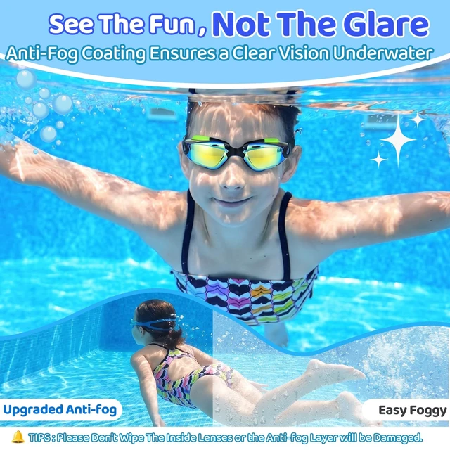 Alt view image 5 of 7 - Swimming Goggles for Kids 3-15 years-2 Pack, Kids Goggles Anti-Fog/UV No Leaking Swim Goggles for Kids
