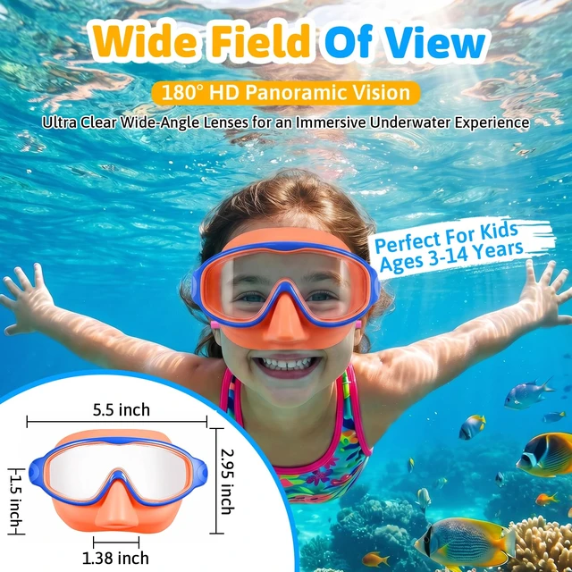 Alt view image 5 of 6 - Pack Kids Goggles with Nose Cover,Swim Goggle with Earplugs | Anti-Fog UV Protection 180° Wide View Swimming Goggles for Boys & Girls Ages 3-14 (Black/Orange)