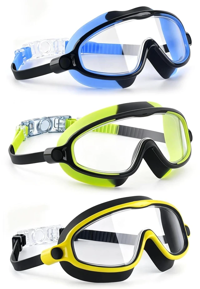 Main image of 3 Pack Kid Swimming Goggles, Kid Goggles Anti-Fog Swim Goggles Boys | Leakproof Silicone Seal Large Frame Wide View Vision, Easy-Adjust Strap Swimming Goggles with Nose Clip Earplug