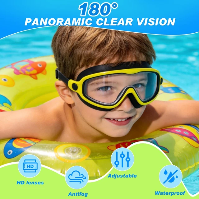 Alt view image 2 of 7 - 3 Pack Kid Swimming Goggles, Kid Goggles Anti-Fog Swim Goggles Boys | Leakproof Silicone Seal Large Frame Wide View Vision, Easy-Adjust Strap Swimming Goggles with Nose Clip Earplug