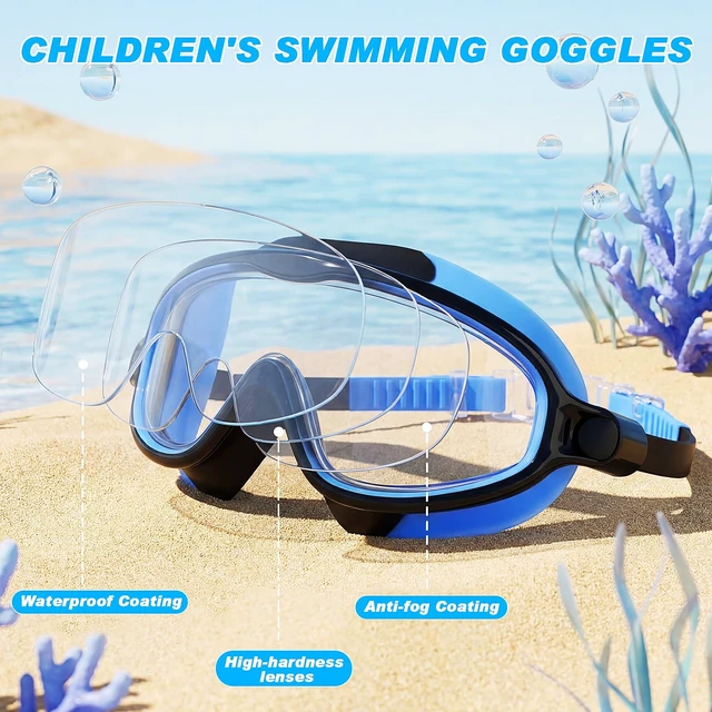 Alt view image 3 of 7 - 3 Pack Kid Swimming Goggles, Kid Goggles Anti-Fog Swim Goggles Boys | Leakproof Silicone Seal Large Frame Wide View Vision, Easy-Adjust Strap Swimming Goggles with Nose Clip Earplug