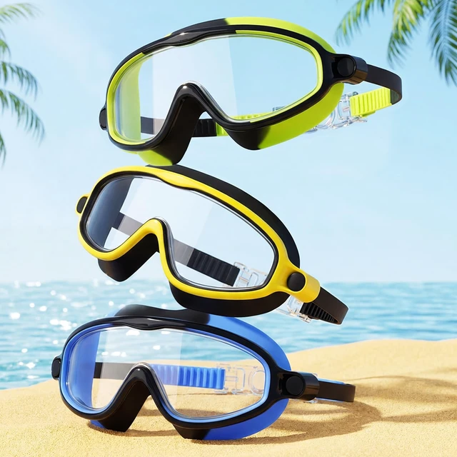 Alt view image 5 of 7 - 3 Pack Kid Swimming Goggles, Kid Goggles Anti-Fog Swim Goggles Boys | Leakproof Silicone Seal Large Frame Wide View Vision, Easy-Adjust Strap Swimming Goggles with Nose Clip Earplug