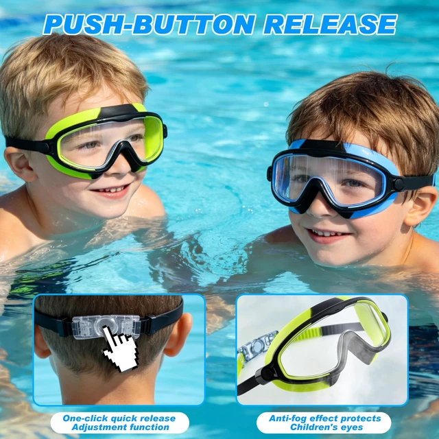 Alt view image 6 of 7 - 3 Pack Kid Swimming Goggles, Kid Goggles Anti-Fog Swim Goggles Boys | Leakproof Silicone Seal Large Frame Wide View Vision, Easy-Adjust Strap Swimming Goggles with Nose Clip Earplug