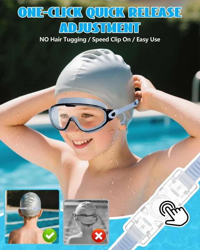 Alt view image 5 of 7 - New Kids 2 Pack Wide View Swim Goggles, Anti-Fog/UV No Leak Goggles with Ear Plugs Kids 3-14