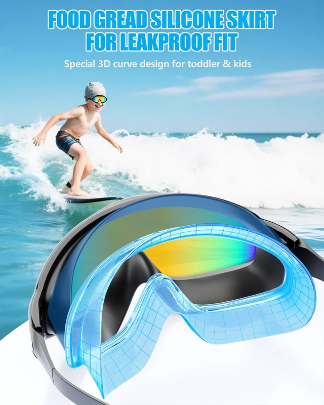 Alt view image 6 of 7 - New Kids 2 Pack Wide View Swim Goggles, Anti-Fog/UV No Leak Goggles with Ear Plugs Kids 3-14