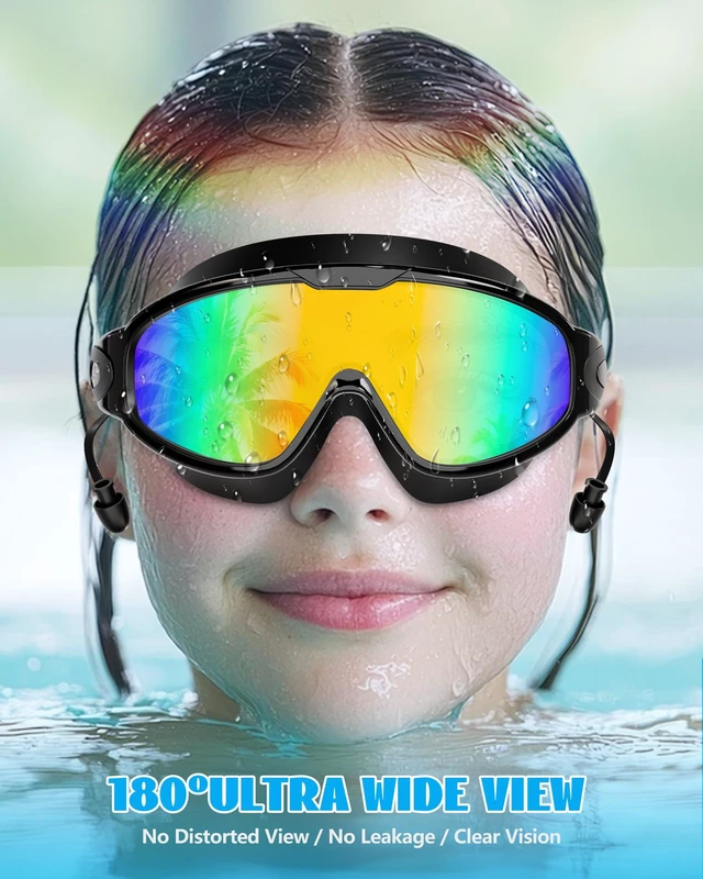 Alt view image 7 of 7 - New Kids 2 Pack Wide View Swim Goggles, Anti-Fog/UV No Leak Goggles with Ear Plugs Kids 3-14