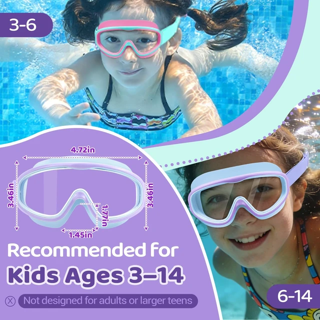 Alt view image 4 of 7 - Kids Goggles for 3-14, Kids Swim Goggles with Fabric Strap Anti Fog | 2 Pack Swimming Goggles Kids Toddlers No Hair Pull Wide View No Leak UV Protection Boys Girls Youth Pool Goggles Swim Mask