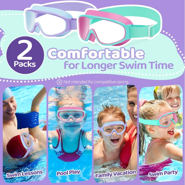 Alt view image 7 of 7 - Kids Goggles for 3-14, Kids Swim Goggles with Fabric Strap Anti Fog | 2 Pack Swimming Goggles Kids Toddlers No Hair Pull Wide View No Leak UV Protection Boys Girls Youth Pool Goggles Swim Mask