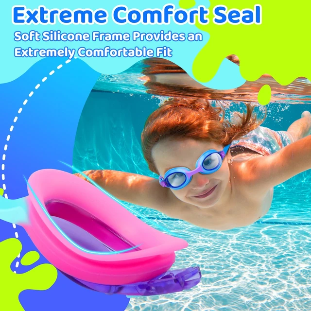 Alt view image 3 of 7 - Kids Swim Goggles 3 Pack - No Leaking Anti Fog UV Protection Swimming Goggles for Kids Boys Girls Age 3-14, Soft Silicone Wide View Children Pool Goggles for Swim Lessons & Water Fun