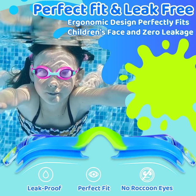 Alt view image 5 of 7 - Kids Swim Goggles 3 Pack - No Leaking Anti Fog UV Protection Swimming Goggles for Kids Boys Girls Age 3-14, Soft Silicone Wide View Children Pool Goggles for Swim Lessons & Water Fun