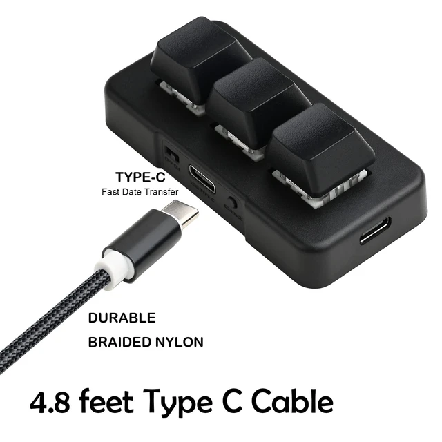 Alt view image 3 of 7 - Mini USB Type C Wired 3 Key Mechanical Keypad 9 Keys Fully Progammable Macro Gaming Keyboard,One- Handed Control RGB Light HID Pad (Black)