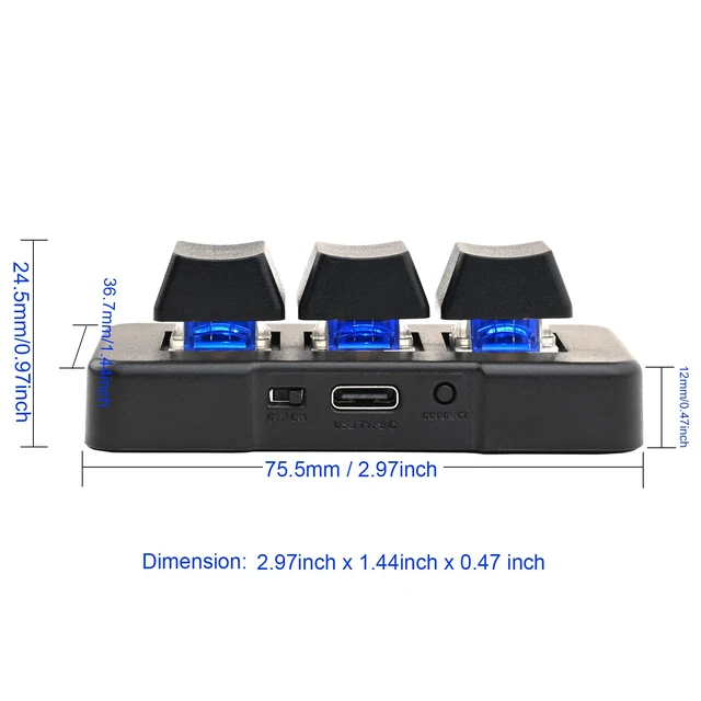 Alt view image 4 of 7 - Mini USB Type C Wired 3 Key Mechanical Keypad 9 Keys Fully Progammable Macro Gaming Keyboard,One- Handed Control RGB Light HID Pad (Black)