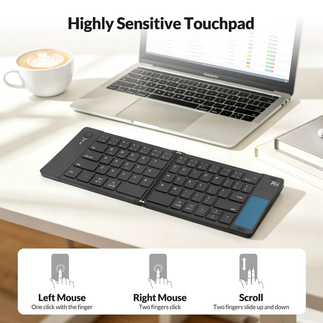 Alt view image 3 of 7 - RK808 Foldable Bluetooth Keyboard with Touchpad | Portable Rechargable Folding Bluetooth Keyboard,Mini Trackpad Travel Keyboards for iPad, iPhone, Windows, Mac, Android-Black