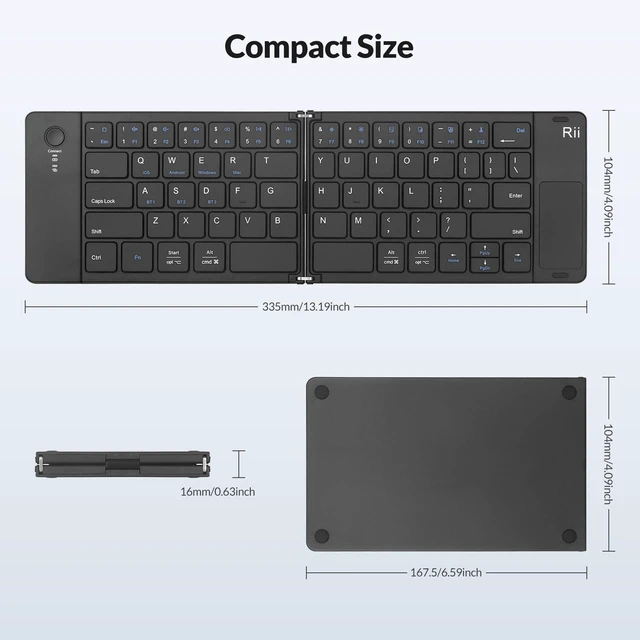 Alt view image 6 of 7 - RK808 Foldable Bluetooth Keyboard with Touchpad | Portable Rechargable Folding Bluetooth Keyboard,Mini Trackpad Travel Keyboards for iPad, iPhone, Windows, Mac, Android-Black