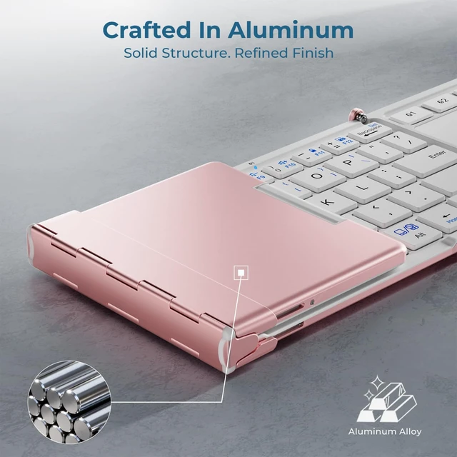 Alt view image 4 of 7 - BK08 Foldable Keyboard with Touchpad for Phone and Tablet, Pink | Multi-Touch Trackpad, Pocket-Sized, Aluminum Build, 3-Device Bluetooth Switching, USB-C Charging, for Travel and Remote Work