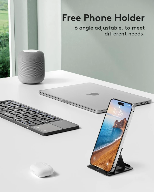 Alt view image 5 of 7 - Foldable Bluetooth Keyboard with Touchpad, Ultra Slim Compact,Grey | Multi-touch Trackpad, Full Size, Phone Holder, USB-C Charging, 1 Device, for Android Windows iOS Mac OS, Mobile Productivity