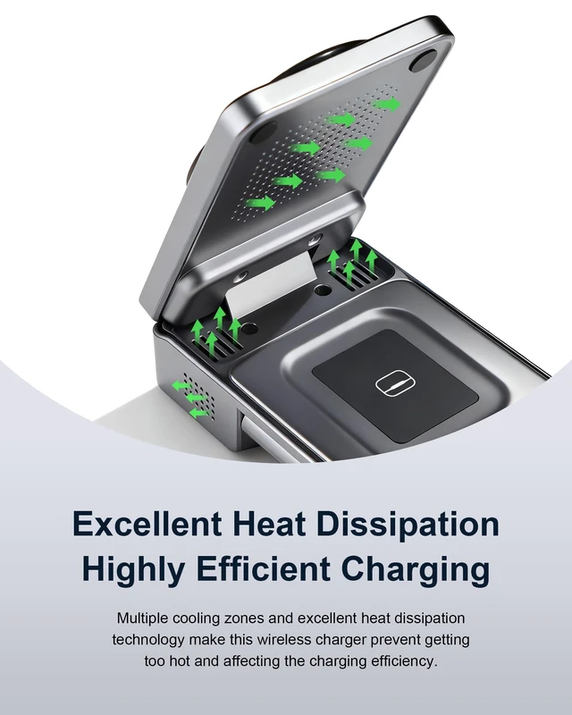 Alt view image 6 of 7 - Foldable 3-in-1 Wireless Charger for Apple Devices, Qi2 15W Magnetic Fast Charging Dock for iPhone 17/16, Apple Watch, AirPods and More, (45W USB-C Charger & 5ft Type-C Cable Included)