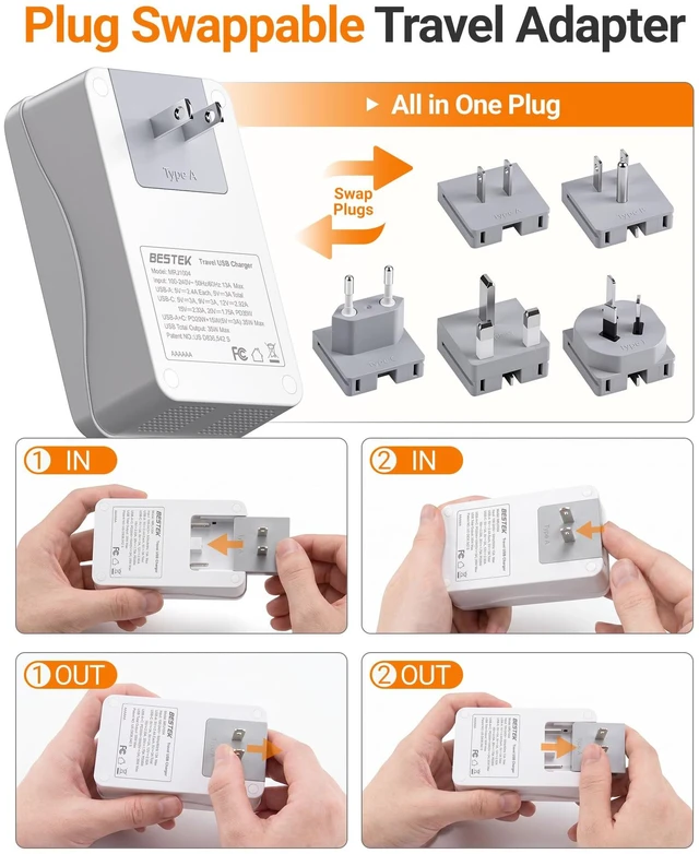 Alt view image 6 of 7 - International Travel Adapter, PD 35W USBC Travel Charger with 3 USBA Ports & 1 AC Outlet, MultiPort Travel Power Adapter for US EU UK AU, NO Voltage Conversion