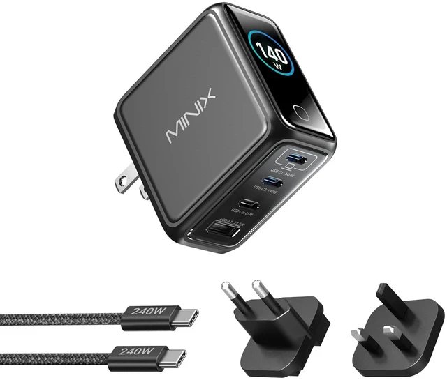 Main image of 140W Max 4-Port GaN Charging Blocks,Smart Display for MacBook Charger | PD 3.1 USB C Travel Power Adapter with 240W Cable, Touch Control for Laptop, iPad, iPhone 17, Galaxy S25/24 (US/EU/UK Plugs)