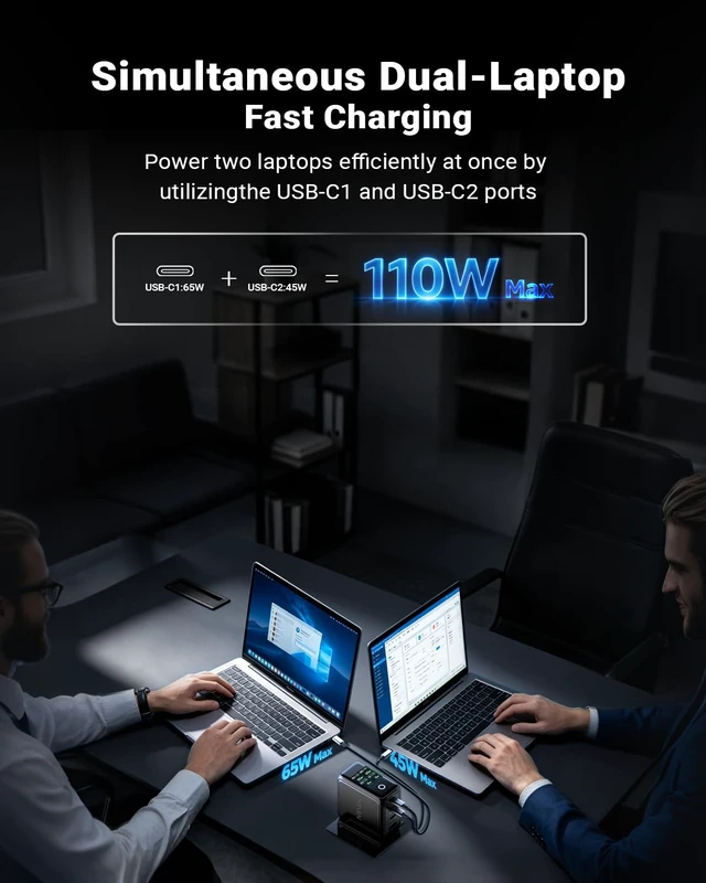 Alt view image 4 of 7 - 140W Max 4-Port GaN Charging Blocks,Smart Display for MacBook Charger | PD 3.1 USB C Travel Power Adapter with 240W Cable, Touch Control for Laptop, iPad, iPhone 17, Galaxy S25/24 (US/EU/UK Plugs)