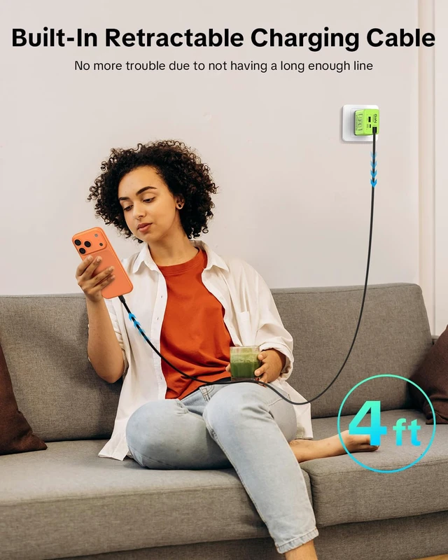 Alt view image 2 of 7 - Retractable Phone Charger with USB C Cable for iPhone17/16/15 | 47.2in 45W C-type dual port gan charger, suitable for fast charging of iPhone, wall charger for GalaxyS26/iPad/Airpods
