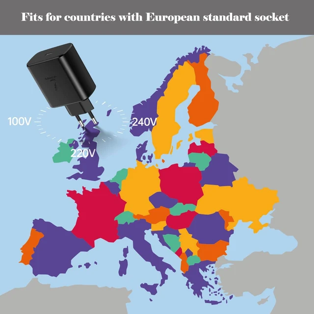Alt view image 6 of 7 - 45W Europe Super Fast Charger European Travel Plug Adapter EU Wall Charger | for Samsung Galaxy S26 S25 S24 S23 Ultra Plus iPhone MacBook International Power Adaptor USB C PD Italy France Spain Euro