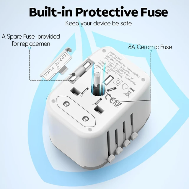 Alt view image 6 of 6 - International Power Adapter, 2 USB-C & 2 USB-A Ports,2500W AC Outlet | All-in-One Universal Travel Adapter,2.4A Fast Charging,EU/US/UK/AU Plugs,Compatibility for Worldwide Travel in 200+ Countries
