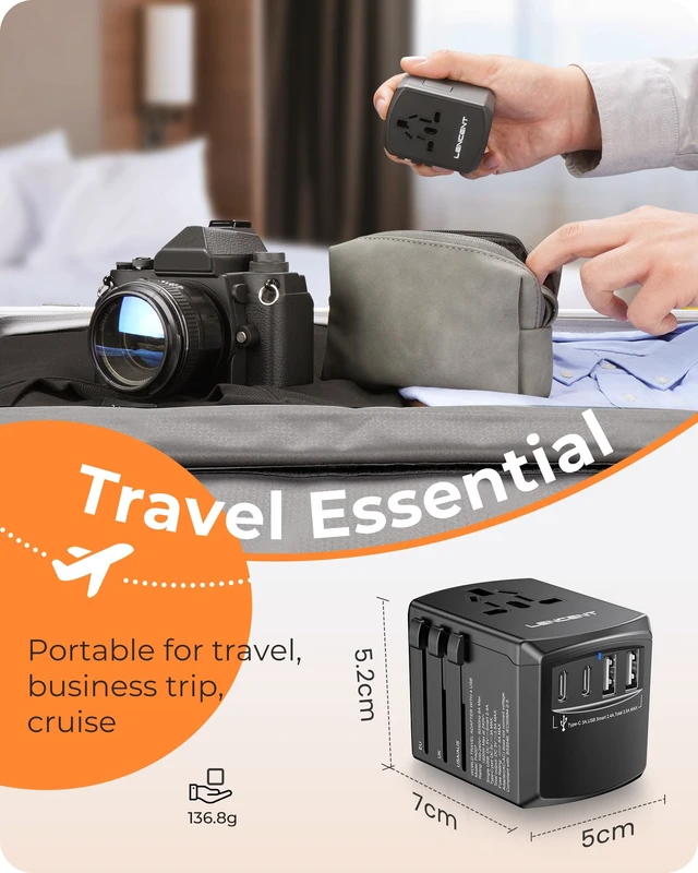 Alt view image 6 of 7 - Universal Travel Power Adapter, International AC Plug Adaptor | with 2 USB C 2 USB A Ports Wall Charger Worldwide Travel Essentials for US to EU UK Ireland Australia (Type C/G/A/I) Black
