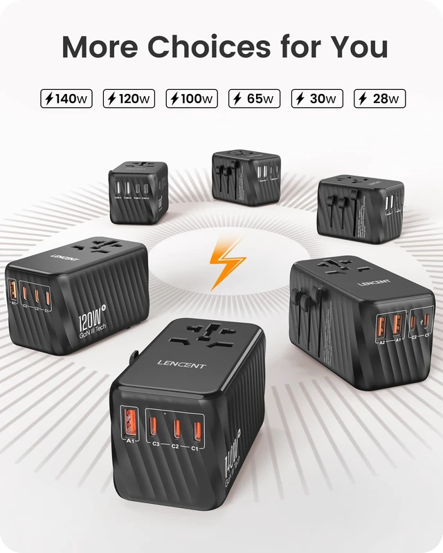 Alt view image 6 of 7 - Universal Travel Adapter, 100W GaN International Fast Charger | with 2 PD3.0 Type C+2 USB A, Worldwide Power Adaptor for Phones,Laptops, All in One Travel Essentials for EU/USA/UK/AU, Black