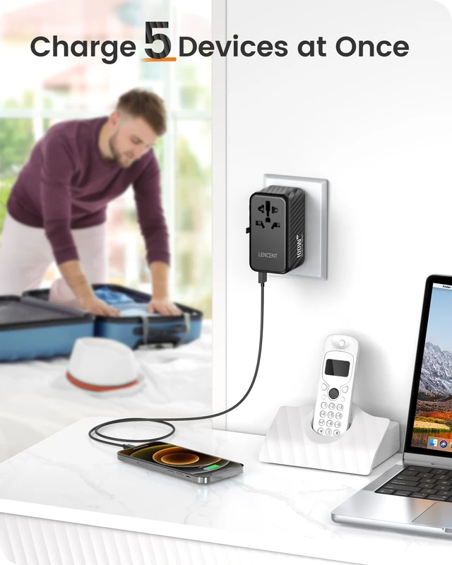Alt view image 5 of 7 - Universal Travel Adapter, 100W GaN International Fast Charger | with 2 PD3.0 Type C+2 USB A, Worldwide Power Adaptor for Phones,Laptops, All in One Travel Essentials for EU/USA/UK/AU, Black