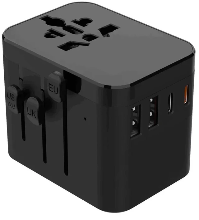 Main image of European Travel Plug Adapter, Universal Travel Adapter with PD Fast Charging, 5-Port (1 AC/2 USB-A/2 USB-C) International Power Adapter with Fuse Surge Protection for US EU UK AU - Black